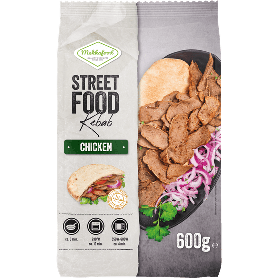 Foto van Mekkafood Kip kebab op witte achtergrond