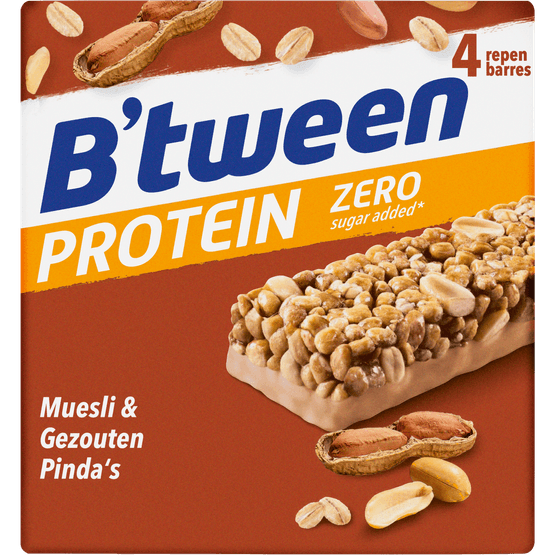 Foto van Hero Btween protein muesli&pinda 4st op witte achtergrond