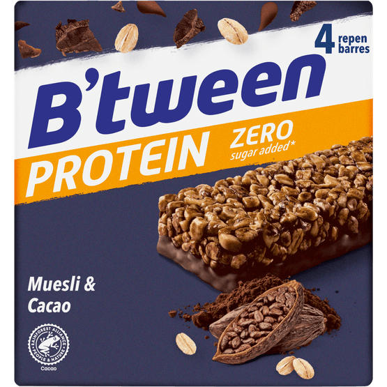 Foto van Hero Btween protein muesli & cacao 4 st. op witte achtergrond