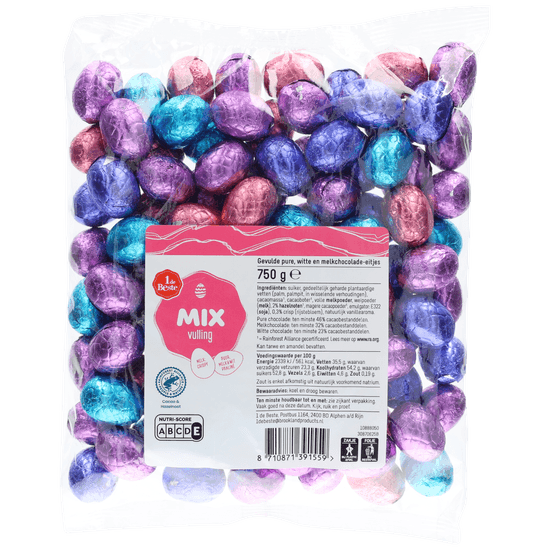 Foto van 1 de Beste Chocolade eitjes gevuld assorti op witte achtergrond