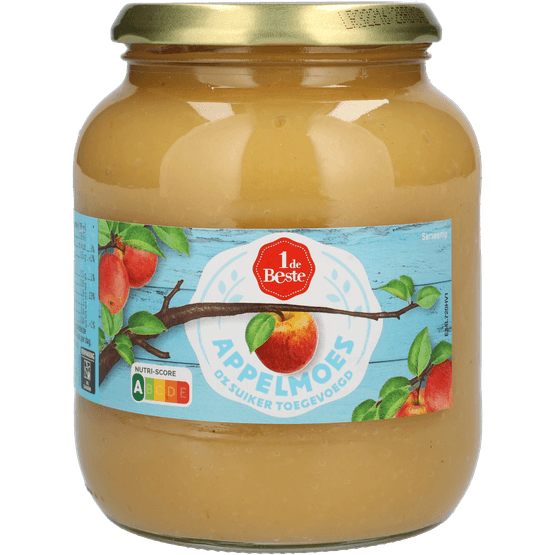 Foto van 1 de Beste Appelmoes 0% toegevoegde suiker op witte achtergrond