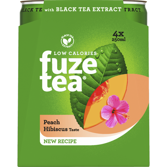Foto van Fuze tea Ice tea perzik hibiscus 4x25 cl op witte achtergrond
