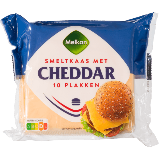 Foto van Melkan Cheddar smeltkaas 10 plakken op witte achtergrond