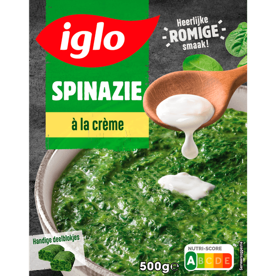 Foto van Iglo Spinazie a la creme deelblokje op witte achtergrond