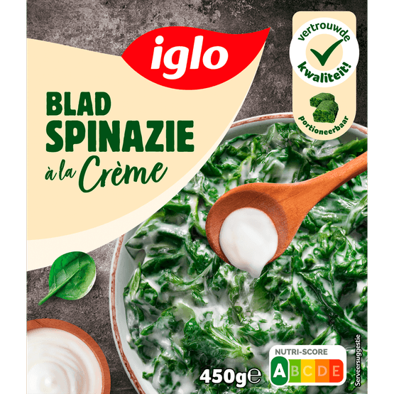 Foto van Iglo Bladspinazie a la creme op witte achtergrond