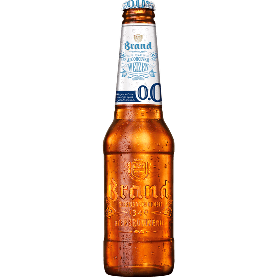 Foto van Brand 0.0% weizen op witte achtergrond