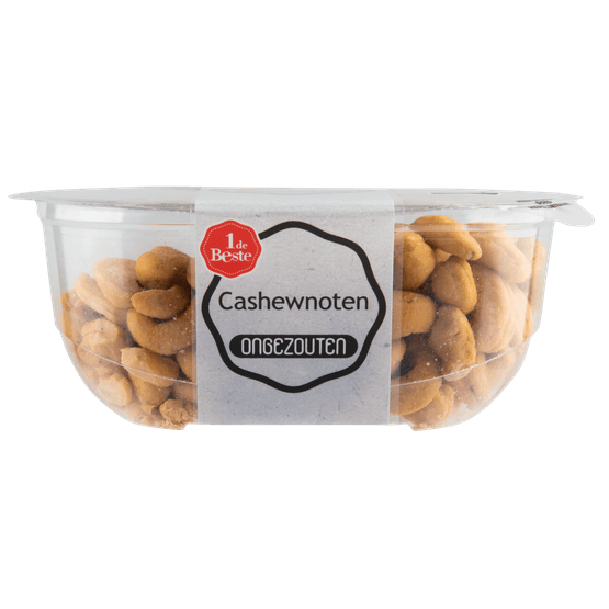 Foto van 1 de Beste Cashewnoten ongezouten op witte achtergrond