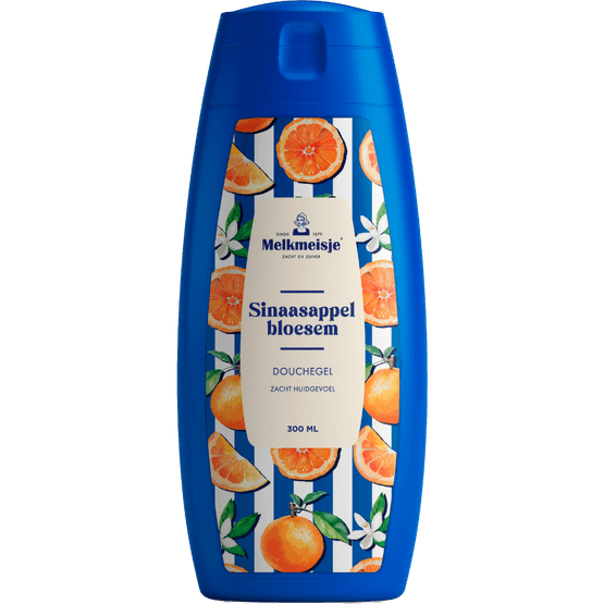 Foto van Melkmeisje Douchegel sinaasappel op witte achtergrond