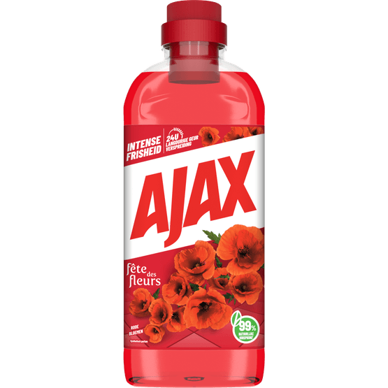 Foto van Ajax Allesreiniger rode bloemen op witte achtergrond