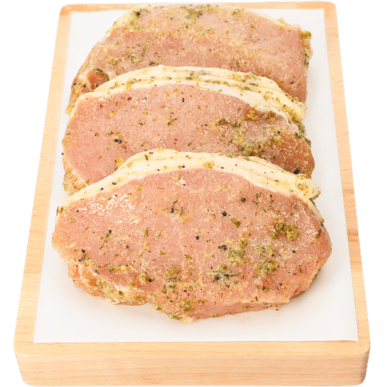 Foto van VLEESCHMEESTER Varkens entrecote op witte achtergrond