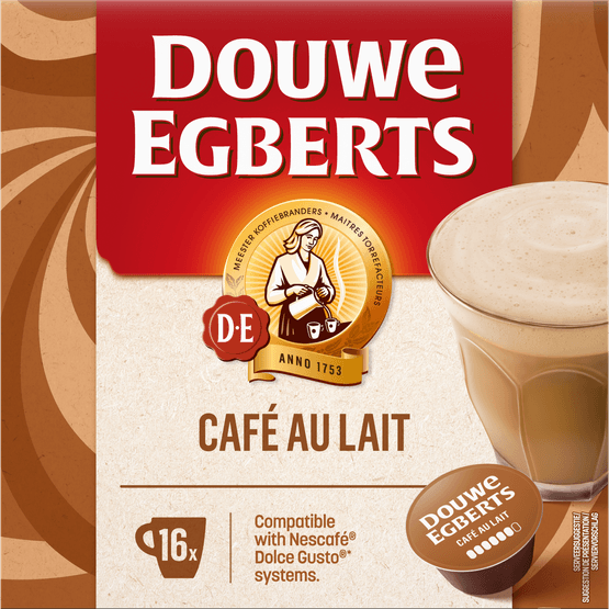 Foto van Douwe Egberts Dolce gusto cafe au lait op witte achtergrond