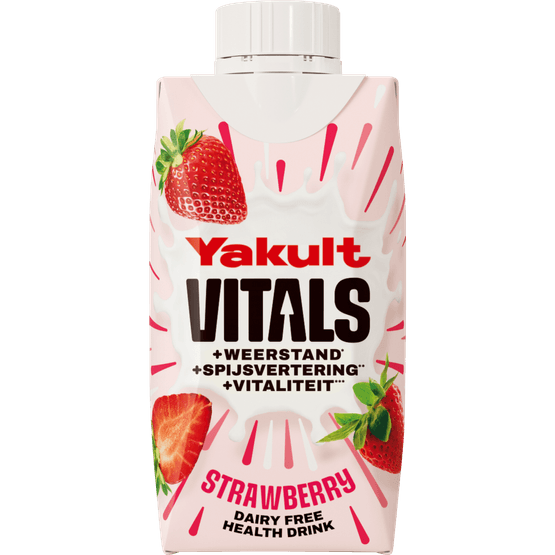 Foto van Yakult Vitals strawberry op witte achtergrond