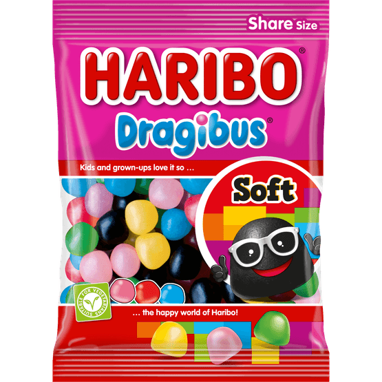 Foto van Haribo Dragibus soft op witte achtergrond
