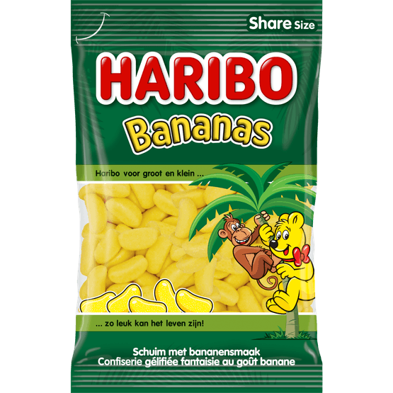 Foto van Haribo Bananas op witte achtergrond