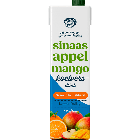 Foto van Fruity Juice Sinaasappel-mango drink op witte achtergrond
