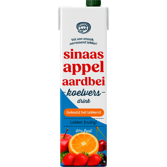 Foto van Fruity Juice Sinaasappel-aardbei drink op witte achtergrond
