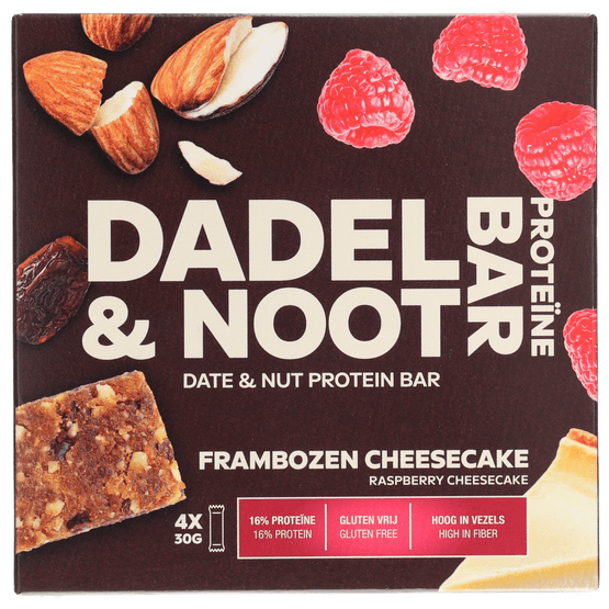 Foto van Dadel & Noot Raspberry cheesecake 4 st. op witte achtergrond