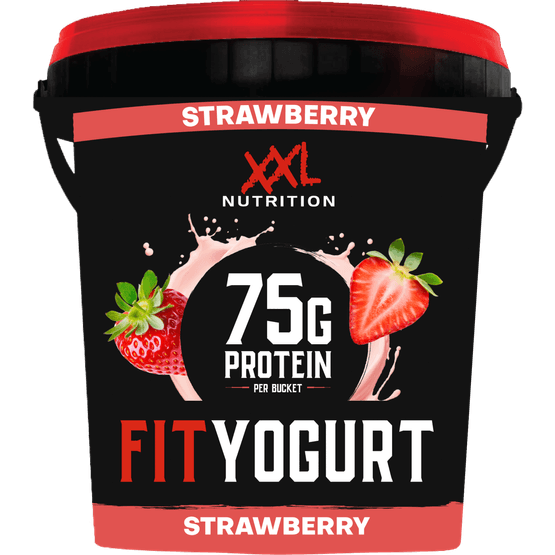 Foto van XXL FIT Yoghurt strawberry op witte achtergrond