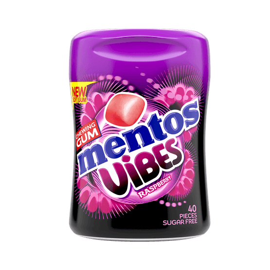 Foto van Mentos Gum vibes raspberry 40 st. op witte achtergrond