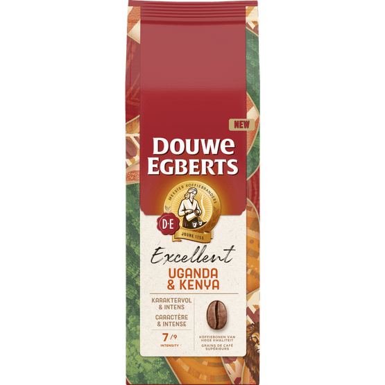 Foto van Douwe Egberts Koffiebonen kenia & uganda sterkte 7 op witte achtergrond