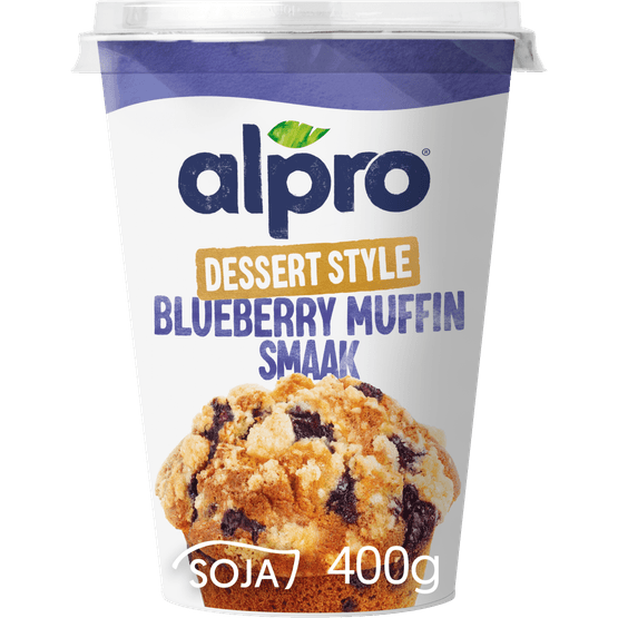 Foto van Alpro Yoghurtvariatie blueberry muffin op witte achtergrond
