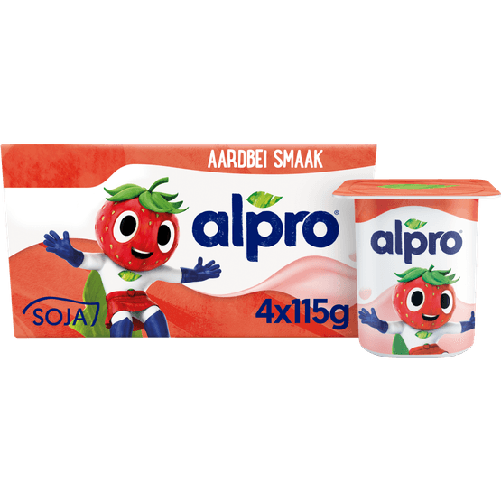 Foto van Alpro Kids yoghurtvariatie strawberry 4 st. op witte achtergrond