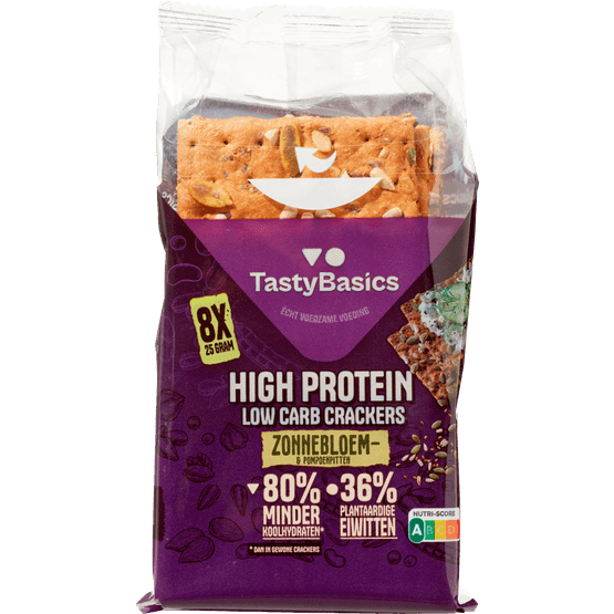 Foto van TastyBasics Cracker zonnebloem-pompoen 8 stuks op witte achtergrond