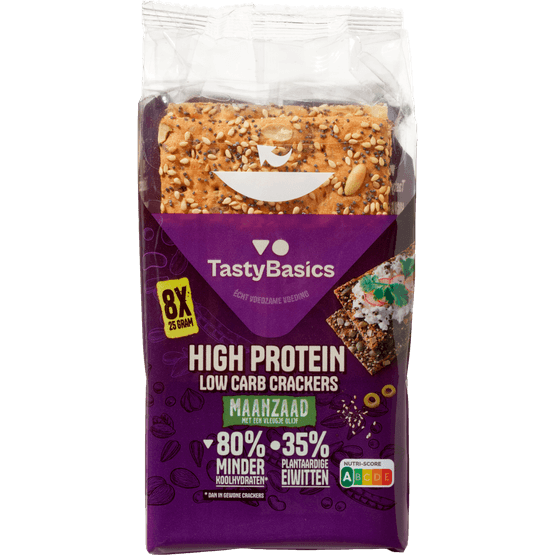 Foto van TastyBasics Crackers maanzaad en olijf op witte achtergrond