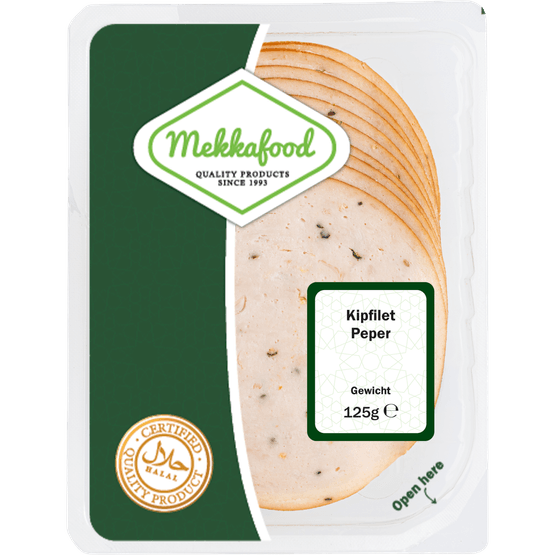 Foto van Mekkafood Kipfilet zwarte peper op witte achtergrond