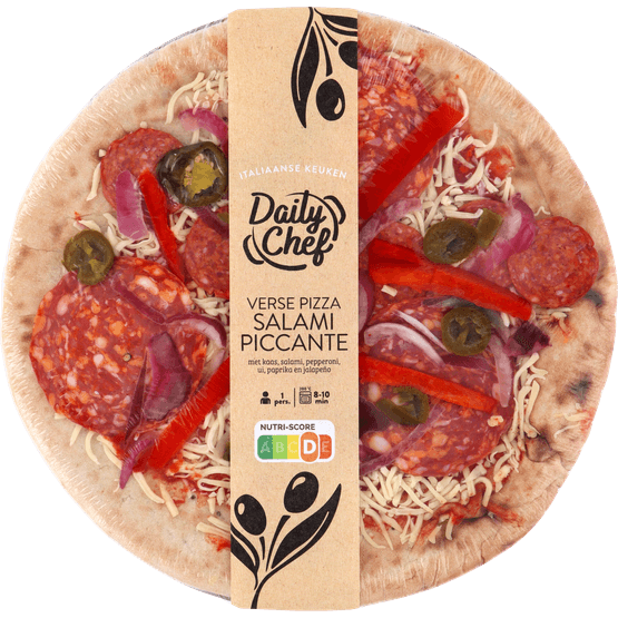 Foto van Daily Chef Pizza salami picante op witte achtergrond