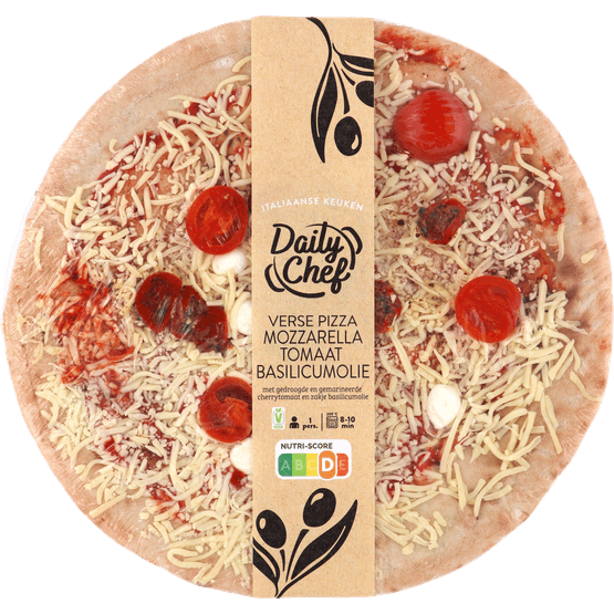 Foto van Daily Chef Verse pizza mozzarella basilicum op witte achtergrond