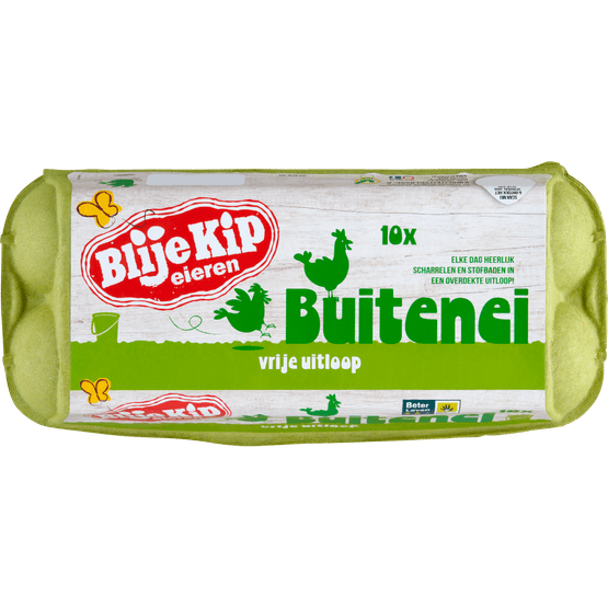 Foto van BLIJE KIP Vrije uitloop eieren op witte achtergrond