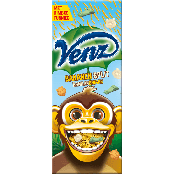 Foto van Venz Hagelslag rimboe bananen split op witte achtergrond