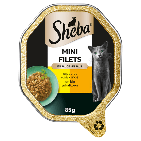 Foto van Sheba Kuipje mini filet in saus kip & kalkoen op witte achtergrond