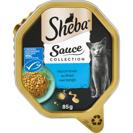 Foto van Sheba Kattenvoer sauce lover met tonijn op witte achtergrond