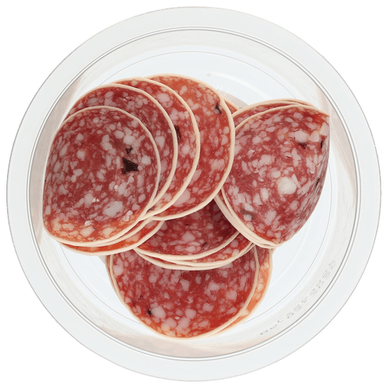 Foto van Truffelsalami parmakaas op witte achtergrond