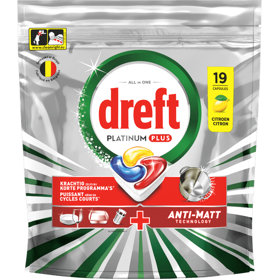 Foto van Dreft Vaatwastabletten platinum plus citroen op witte achtergrond