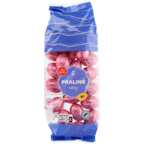 Foto van 1 de Beste Paaseitjes wit praline op witte achtergrond