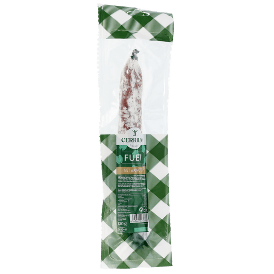 Foto van CERRILLO FUET Fuet extra walnoot op witte achtergrond