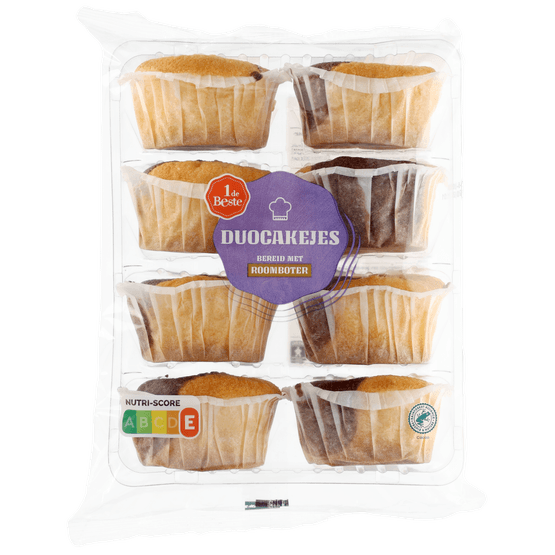 Foto van 1 de Beste Duo cakejes roomboter op witte achtergrond