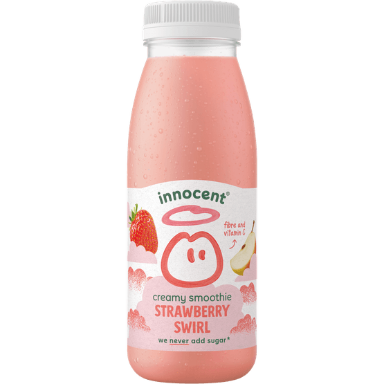Foto van Innocent Creamy smoothie strawberry swirl op witte achtergrond