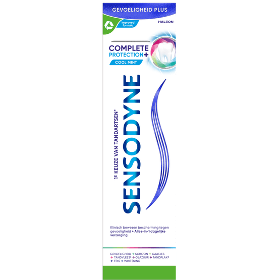 Foto van Sensodyne Tandpasta compl. protect. cool mint op witte achtergrond