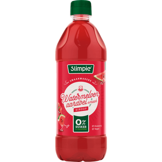 Foto van Slimpie Limonadesiroop watermeloen 0% op witte achtergrond