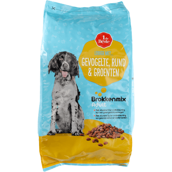 Foto van 1 de Beste Hondenvoer gevogelte rund groente op witte achtergrond