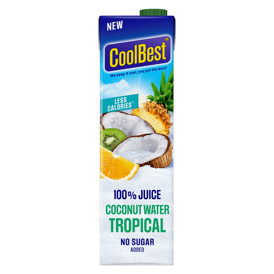 Foto van CoolBest Tropical coconut water op witte achtergrond