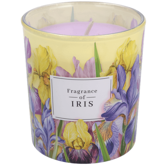 Foto van Geurkaars in glas iris op witte achtergrond