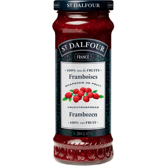 Foto van St. Dalfour Vruchtenspread framboos op witte achtergrond