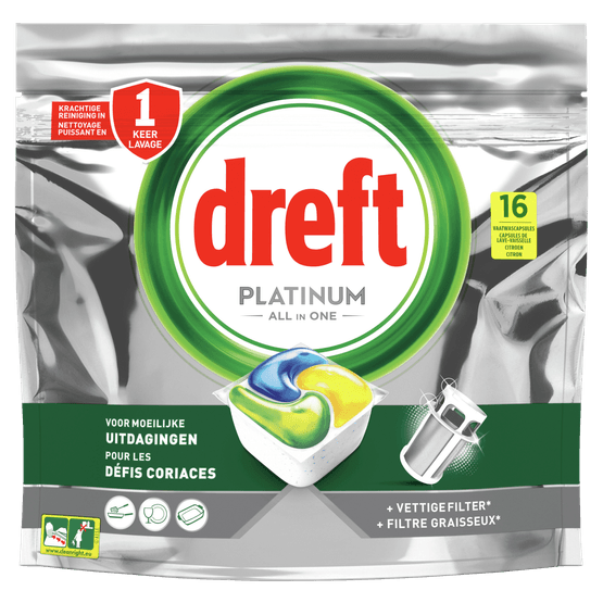 Foto van Dreft Vaatwastabletten platinum lemon op witte achtergrond