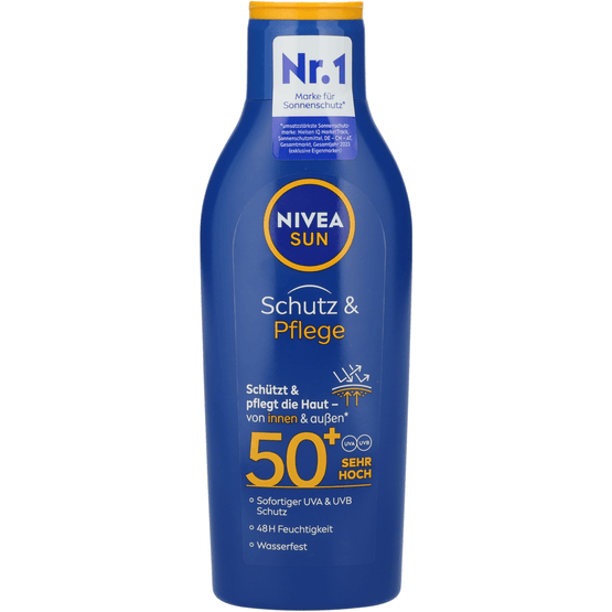 Foto van Nivea Zonbescherming lotion beschermt-verzorgd spf 50 op witte achtergrond