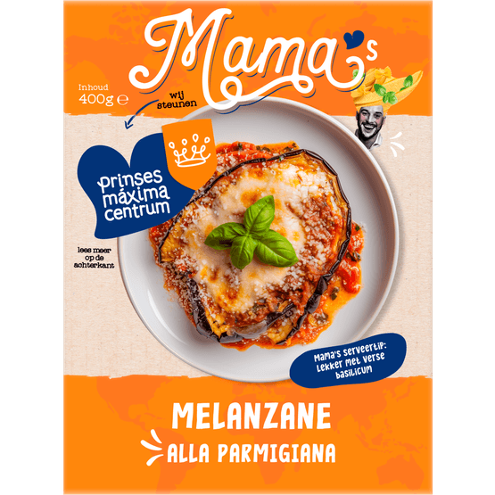 Foto van Mamas Melanzane alla parmigiana op witte achtergrond